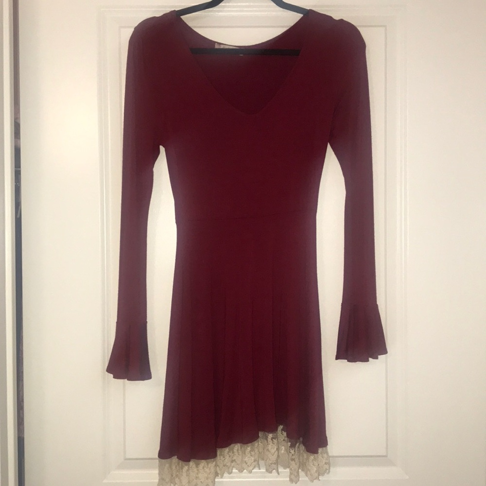 Maroon Lace Bell sleeve dress